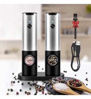 Rechargeable Electric Salt And Pepper Grinder Set Stainless Steel Automatic Pepper Grinder Salt Spice Mill With Charging Base